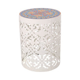 Outdoor Lace Cut Side Table with Tile Top - NH060313