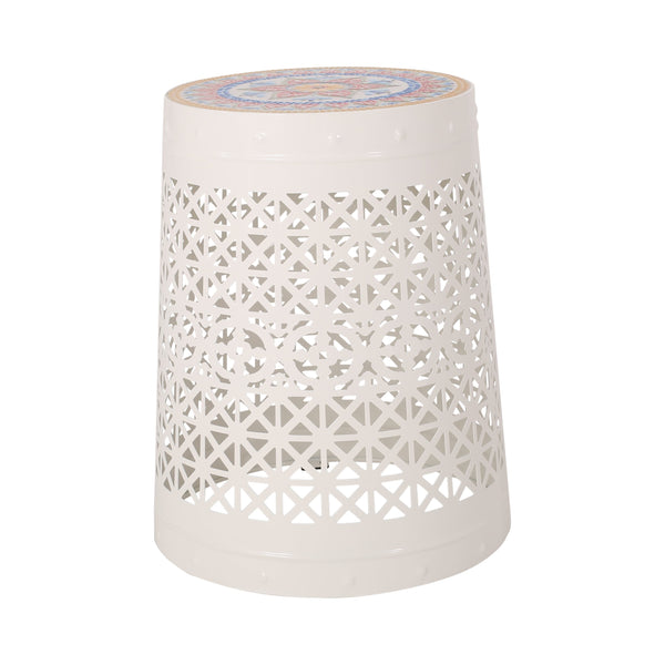 Outdoor Lace Cut Side Table with Tile Top - NH660313