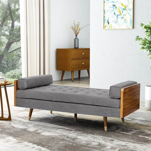 Mid-Century Modern Tufted Double End Chaise Lounge with Bolster Pillows - NH227413