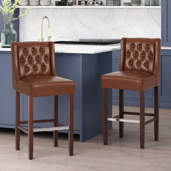 Contemporary Wingback Faux Leather Barstools (Set of 2) - NH362313