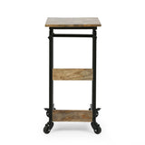 Modern Industrial Handcrafted Wooden Multi-Purpose Adjustable Height C-Shaped Side Table, Natural and Black - NH954413