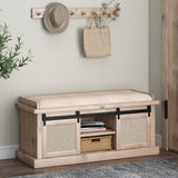 Rustic Storage Bench with Cushion, Beige, Natural, and Black - NH982513