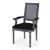 French Country Wood and Cane Upholstered Dining Chair - NH721513