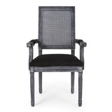 French Country Wood and Cane Upholstered Dining Chair - NH721513