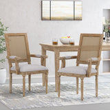 French Country Wood and Cane Upholstered Dining Chair - NH721513