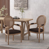 French Country Wood and Cane Upholstered Dining Chair - NH651513