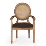 French Country Wood and Cane Upholstered Dining Chair - NH651513