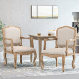 French Country Wood Upholstered Dining Armchair - NH581513