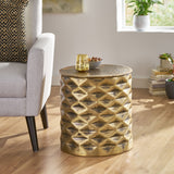 Modern Glam Handcrafted Diamond Pattern Aluminum Side Table - NH727413