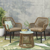 Outdoor Wicker 2 Seater Chat Set, Light Brown and Beige - NH100513