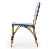 Outdoor Aluminum French Bistro Chairs, Set of 2, Navy Blue, White, and Bamboo Finish - NH044413