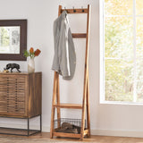 Modern Industrial Handcrafted Acacia Wood Coat Rack with Bench Storage, Natural - NH606413