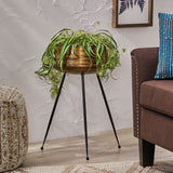 Boho Glam Handcrafted Tripod Planter, Antique Brass and Black - NH987413