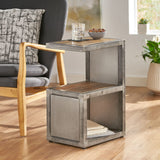 Modern Industrial Handcrafted Mango Wood Side Table, Natural and Gray - NH826413