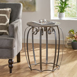 Modern Industrial Handcrafted Mango Wood Side Table, Gray and Black - NH926413