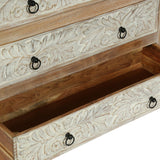 Boho Handcrafted Acacia Wood 3 Drawer Chest, Natural and White - NH715413