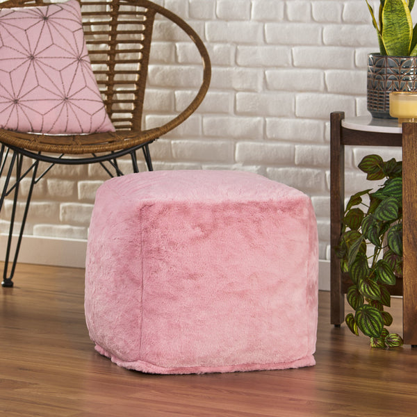 Pickerel Modern Glam Faux Fur Cube Pouf