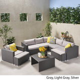 Outdoor 6 Seater V Shaped Wicker Sectional Sofa Set with Ottomans - NH769903