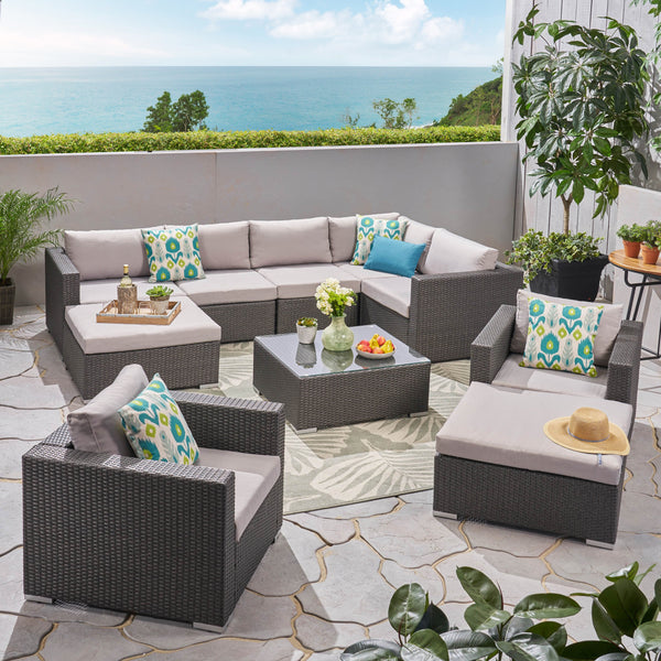 Outdoor 7 Seater Wicker Sectional Sofa with Aluminum Frame - NH807503