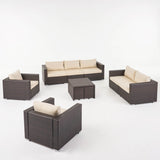 Outdoor 7 Seater Wicker Extended Sofa Chat Set with Ottomans - NH979903