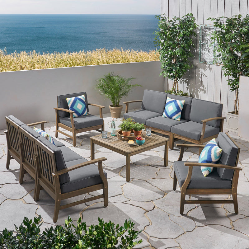 Outdoor 9 Piece Acacia Wood Sofa Conversational Set - NH033803