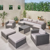 Outdoor 6 Seater U Shaped Wicker Sectional Sofa Chat Set with Ottomans - NH379903