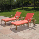 Outdoor Teak Finish Chaise Lounge with Water Resistant Cushion - NH318303