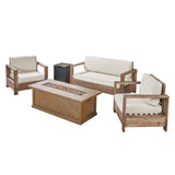 Outdoor 4-Seater Acacia Wood Chat Set with Fire Pit and Tank Holder - NH893603