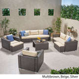 Outdoor 7 Seater Wicker Extended Sofa Chat Set with Ottomans - NH979903