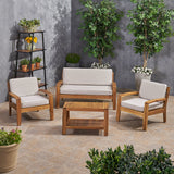 Patio Acacia Wood 4-Seater Conversation Set with Coffee Table and Sunbrella Cushions - NH562703