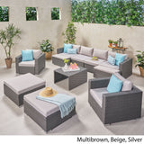 Outdoor 6 Seater U Shaped Wicker Sectional Sofa Chat Set with Ottomans - NH379903