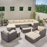 Outdoor 8 Seater V Shaped Wicker Sectional Sofa Chat Set with Ottomans - NH779903