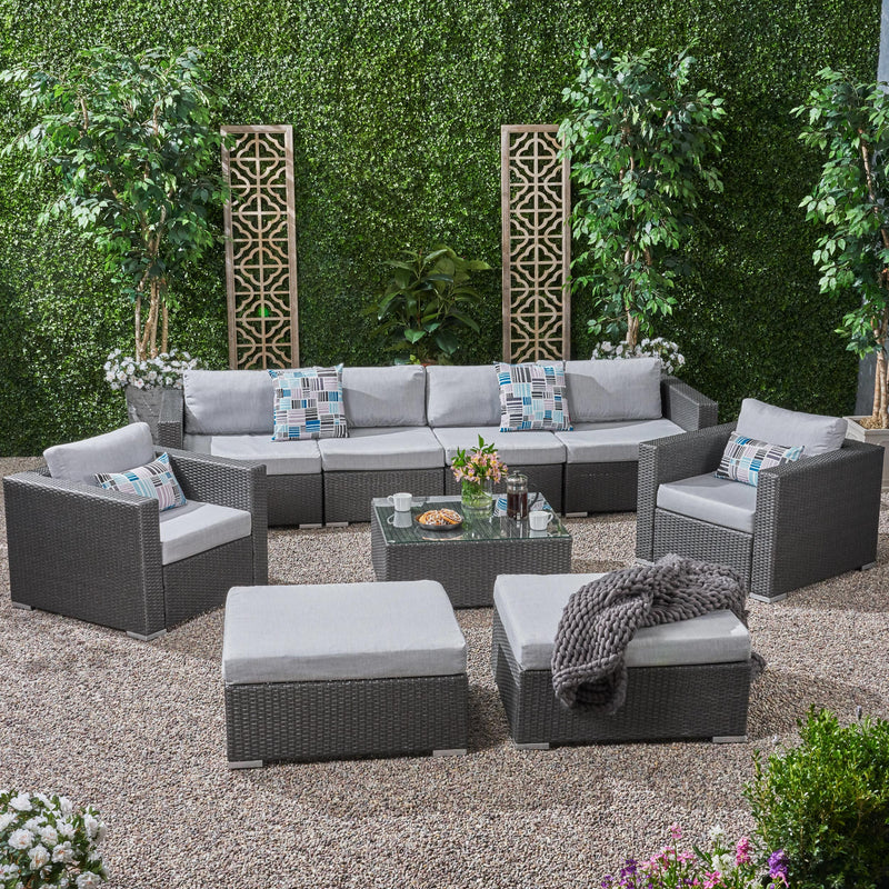 Outdoor 6 Seater Wicker Modular Sectional Sofa Set with Sunbrella Cushions - NH805803