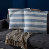 Modern Striped Fabric Throw Pillow with Striped Piped Edges - NH557203