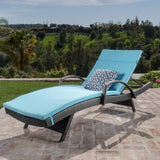 Outdoor Grey Wicker Armed Chaise Lounge w/ Water Resistant Cushion - NH481103