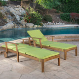 Outdoor Teak Finish Chaise Lounge with Water Resistant Cushion - NH318303