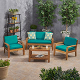 Patio Acacia Wood 4-Seater Conversation Set with Coffee Table and Sunbrella Cushions - NH562703