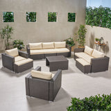 Outdoor 7 Seater Wicker Extended Sofa Chat Set with Ottomans - NH979903