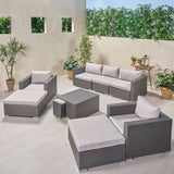 Outdoor 5 Seater Wicker Sofa Chat Set with Ottomans - NH179903