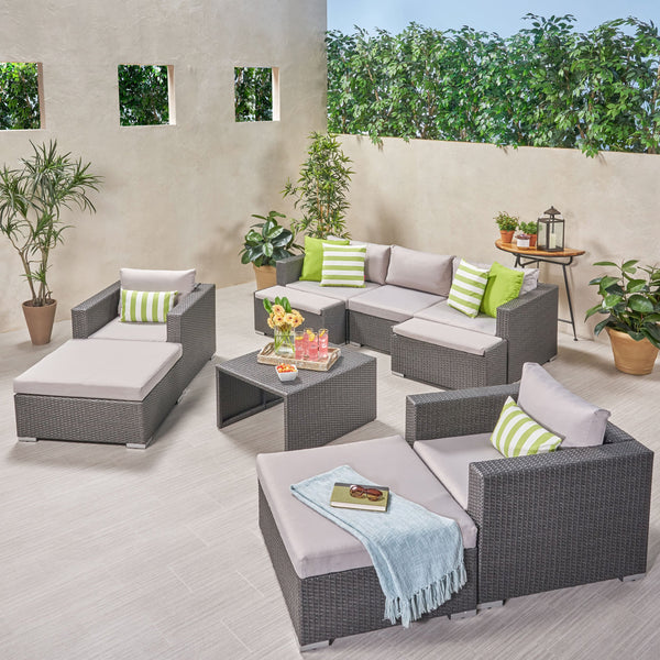 Outdoor 5 Seater Wicker Sofa Chat Set with Ottomans - NH179903