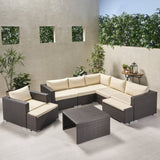 Outdoor 6 Seater V Shaped Wicker Sectional Sofa Set with Ottomans - NH769903