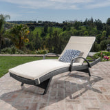 Outdoor Grey Wicker Armed Chaise Lounge w/ Water Resistant Cushion - NH481103