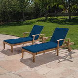 Outdoor Teak Finish Chaise Lounge with Water Resistant Cushion - NH318303