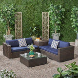 Outdoor 4 Seater Wicker Sofa Set with Storage Ottoman and Sunbrella Cushions - NH415803