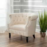 Rolled Back Button Tufted Fabric Tub Design Club Chair - NH574992