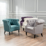 Rolled Back Button Tufted Fabric Tub Design Club Chair - NH574992