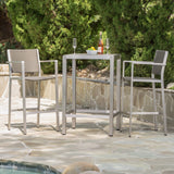 Outdoor 3 Piece Grey Wicker Bar Set with Glass Table Top - NH063003