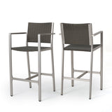 Outdoor 3 Piece Grey Wicker Bar Set with Glass Table Top - NH063003