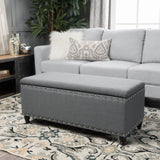 Tatiana Contemporary Fabric Storage Ottoman with Nailhead Trim