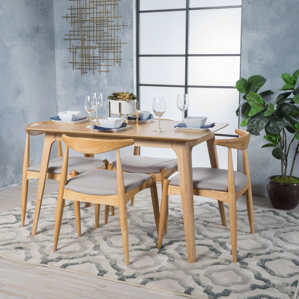 Mid-Century Oak Finish 5 Piece Dining Set - NH010003